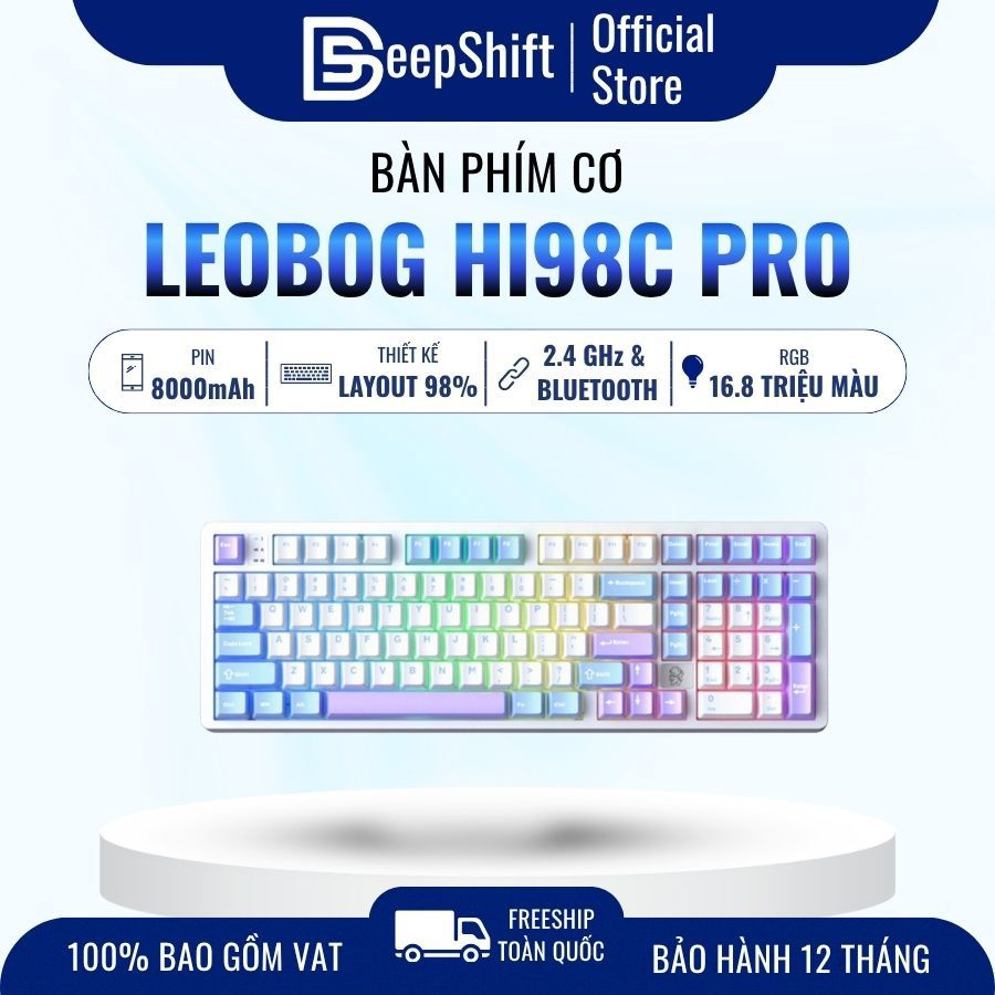 Bàn phím cơ Leobog HI98C Pro Pin 8000 mAh - Nhôm CNC- 98% -3 Mode - RGB - Hỏa tốc - Hi98 Pro