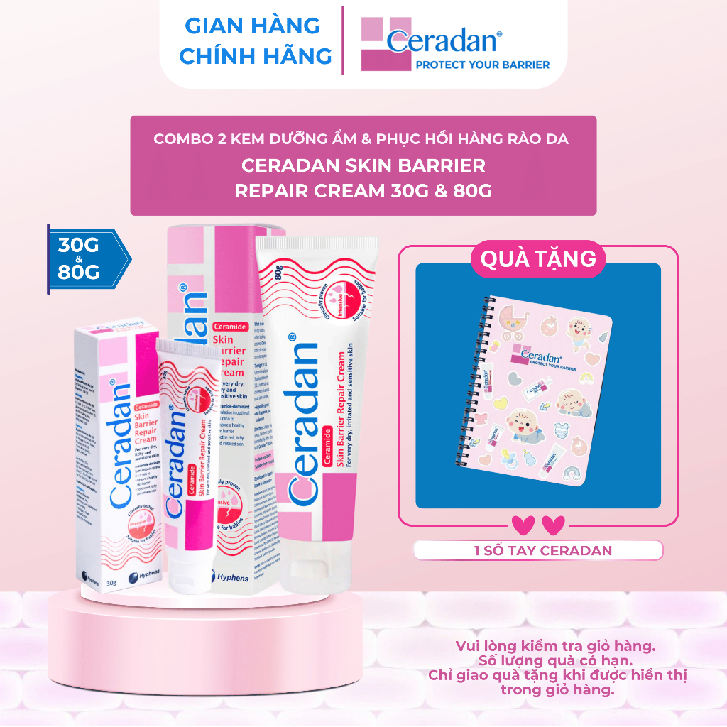 (Date: 2027) Combo 2 Kem Ceradan Skin Barrier Cream dưỡng ẩm và phục hồi da 30g và 80g