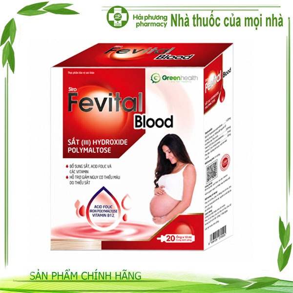 Siro sắt Fevital Blood - Hỗ trợ sản sinh hồng cầu, giảm nguy cơ thiếu máu do thiếu sắt - hộp 20 ống 
