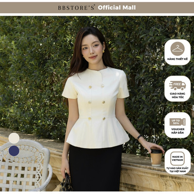 BBSTORE'S Áo Kiểu Công Sở Cotton Cổ Tròn Nẹp Đắp Giả Kết Nút Kiểu - AAG25B