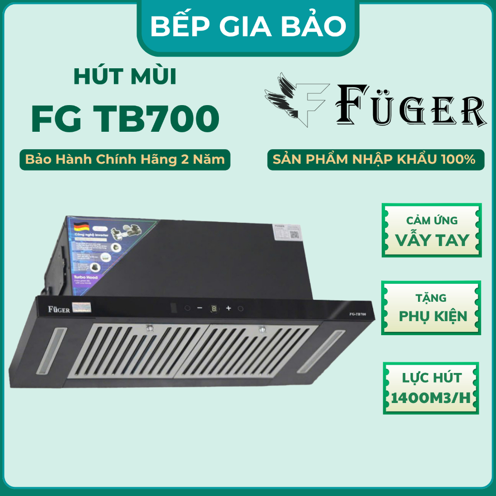 Máy hút mùi âm tủ Fuger FG TB700 | Fuger FG 700TB, Động cơ tuabin công suất 1500m3/h, Bảo hành 2 năm
