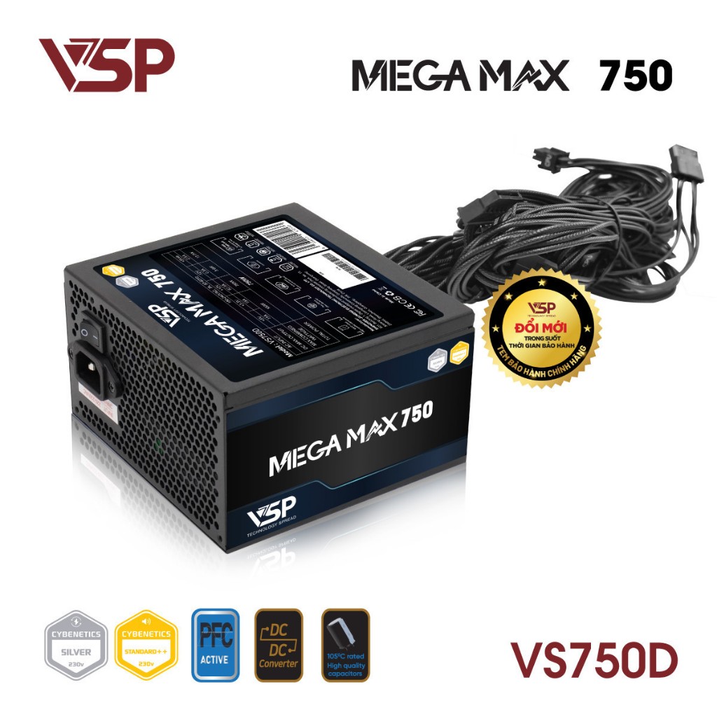 NGUỒN MÁY TÍNH VSP MEGAMAX VS750D 750W - NEW BẢO HÀNH 36 THÁNG