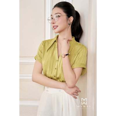 Áo Sơ MI Lụa Nữ Công Sở Ngắn Tay MY WAY Phối Kẻ Sọc Sang Trọng 2MA01294