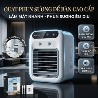 Quạt Điều Hòa Mini Phun Sương Tiato 500ml – Phun Sương 2 Chế Độ, 2 Tốc Độ Gió, Pin Dùng 2-4H