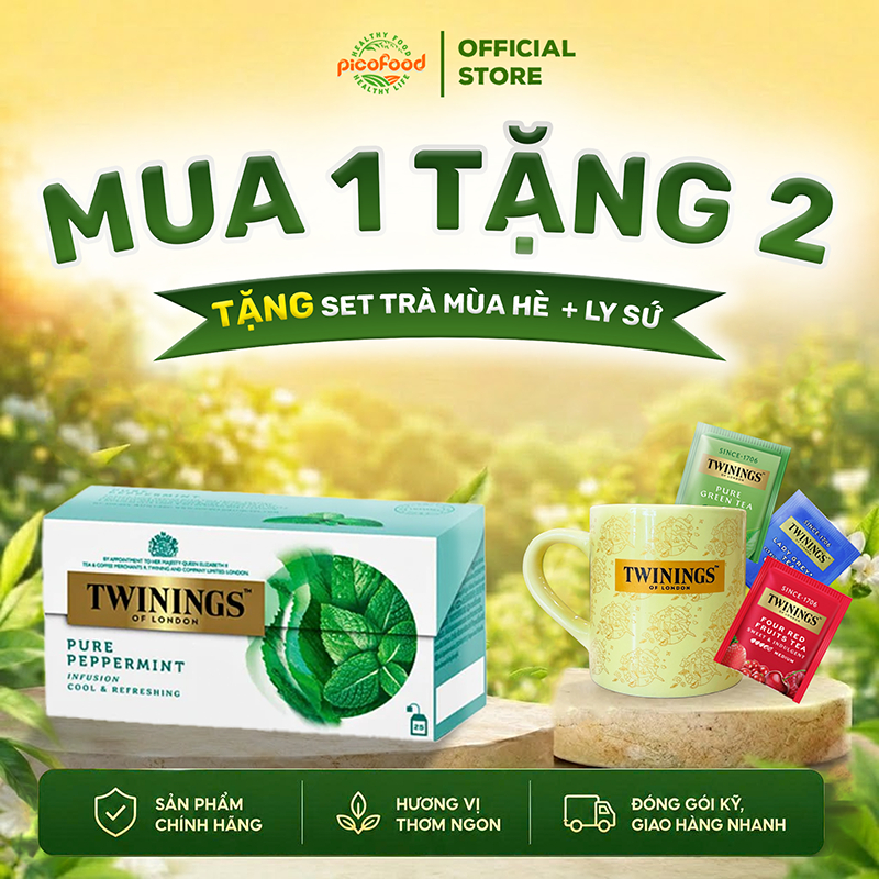 Twinings Pure Peppermint 25 gói | Trà túi lọc Anh Quốc | Trà thảo mộc hương bạc hà - Pico Food