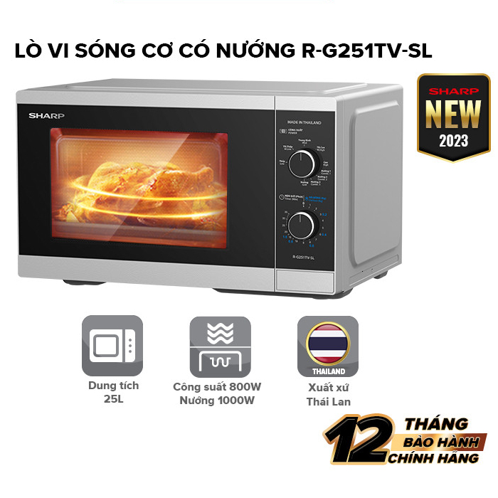 [CHÍNH HÃNG] Lò Vi Sóng Cơ Có Nướng 25L Sharp R-G251TV-SL - 5 Mức Công Suất