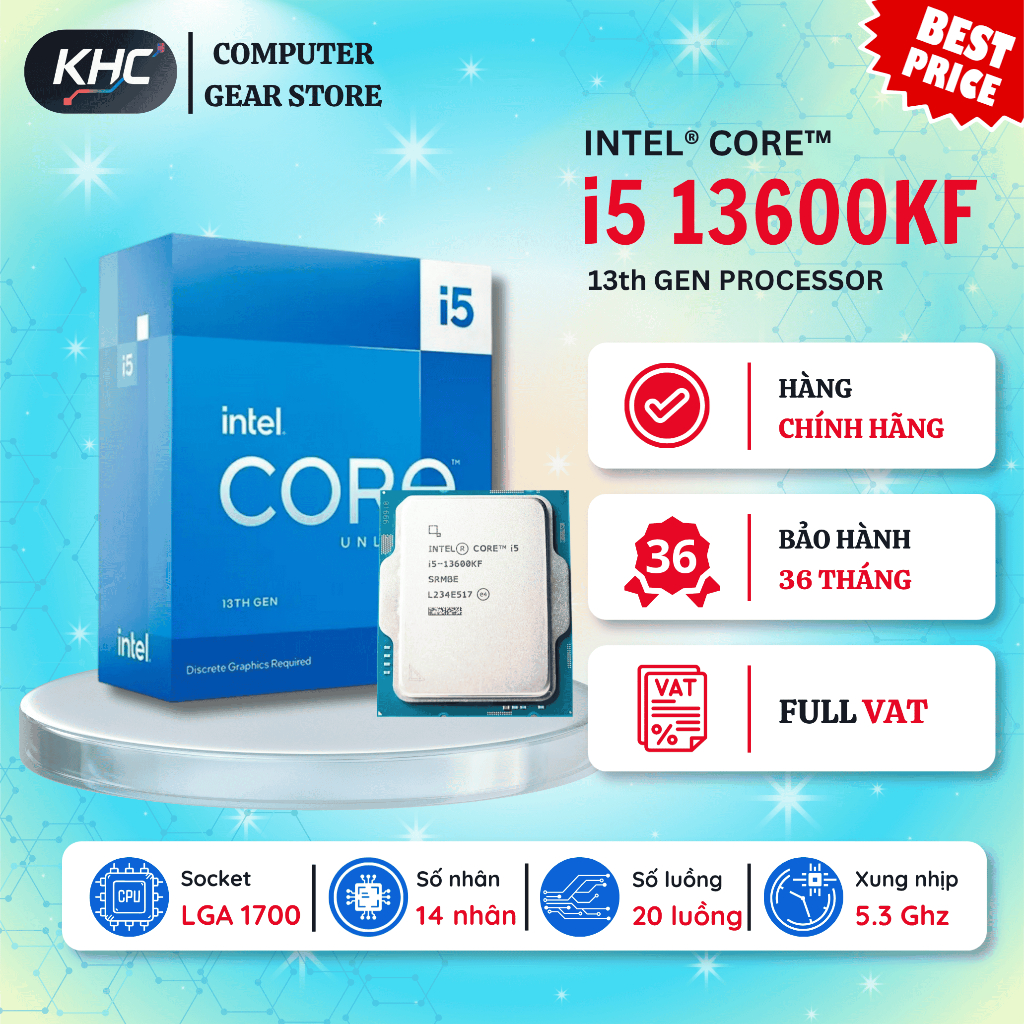 CPU Intel Core i5 13600KF Tray New Không Fan (Full VAT)