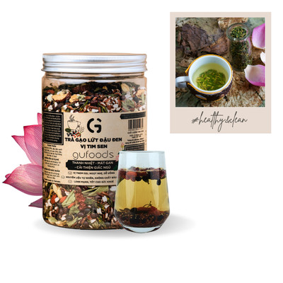 Trà gạo lứt đậu đen vị Tim sen GUfoods (hũ 500g) - Thư giãn tinh thần, Thanh nhiệt, Healthy