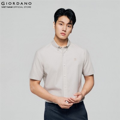 GIORDANO Áo Sơ Mi Nam Ngắn Tay Thêu Logo Sư Tử Cotton Oxford Lion Shirt 01046283