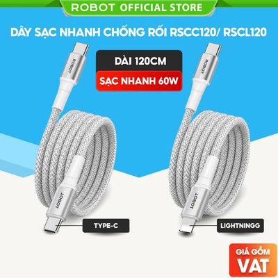Cáp Sạc Nhanh RSC120 60W dây dù chống rối dài 120CM ROBOT BẢO HÀNH 12 THÁNG
