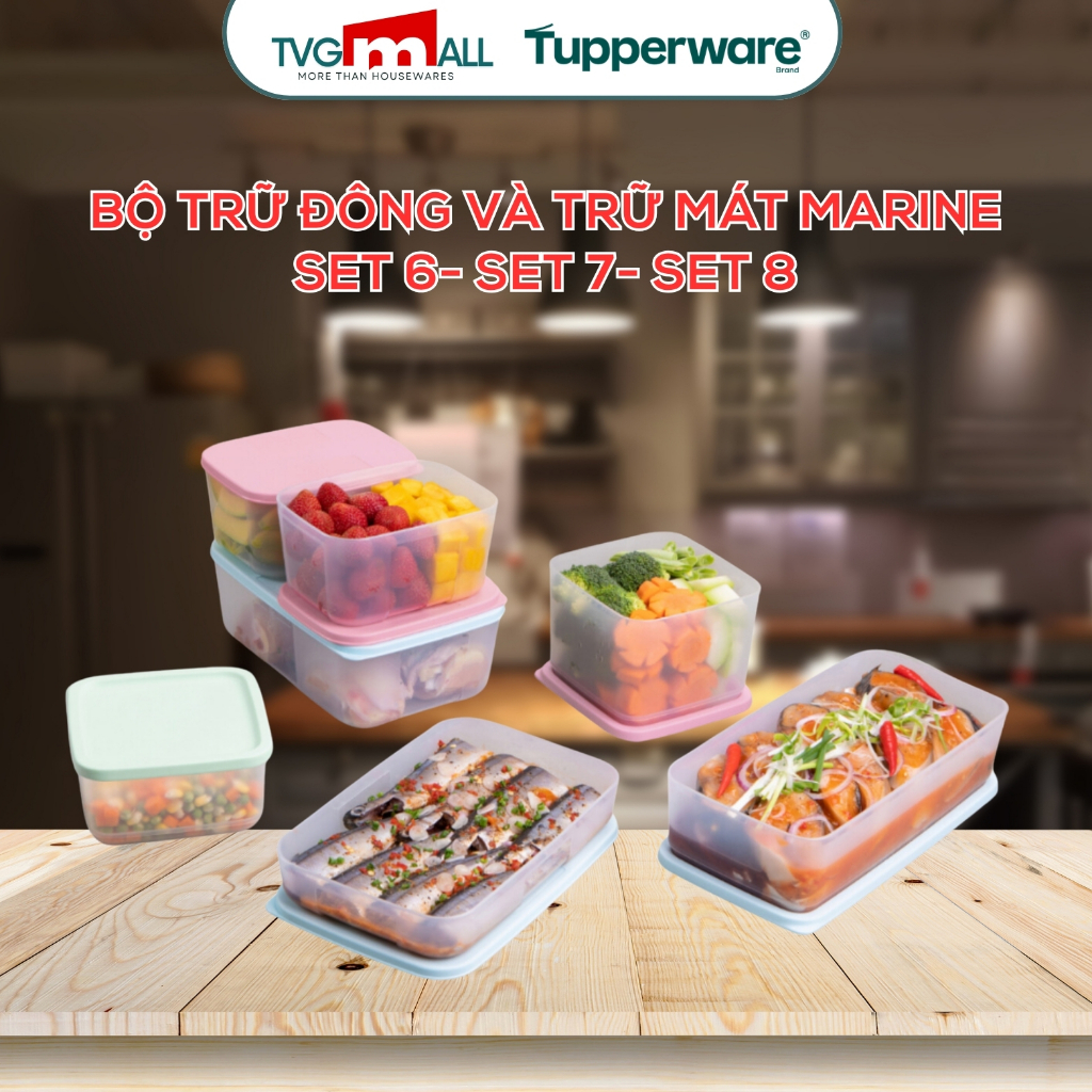 TUPPERWARE Bộ hộp trữ mát, trữ đông Tupperware Marine Set 6-7-8 nhựa nguyên sinh
