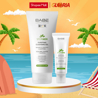 Bộ Đôi Sữa Rửa Mặt Babé Stop Akn Purifying Cleansing Gel 200ml Và Kem Dưỡng Ẩm Kiềm Dầu Babé Mattifying Moisturis 50ml