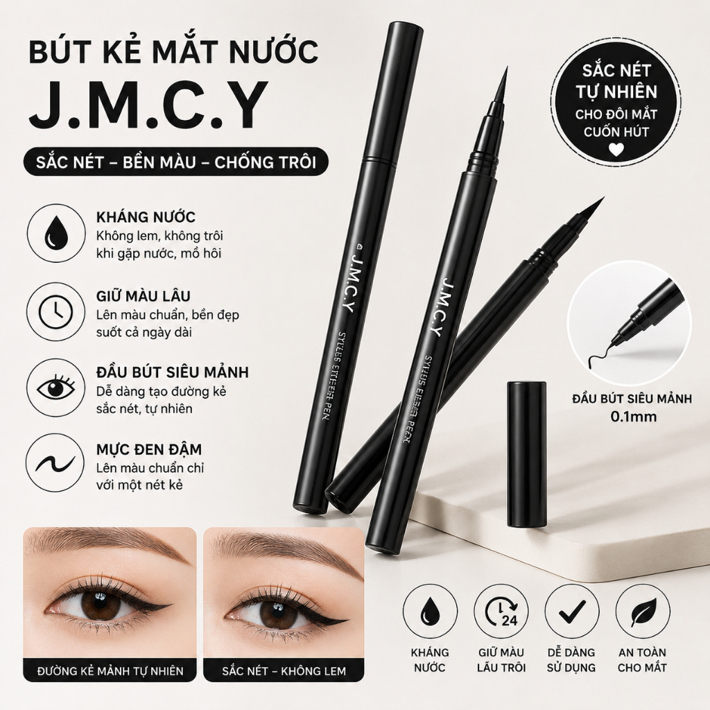 Bút Kẻ Mắt Eyeliner JMCY Tạo Đôi Mắt Quyến Rũ, Bút Vẽ Mí Mắt Màu Đen Mỏng Nhẹ Sắc Nét Tự Nhiên