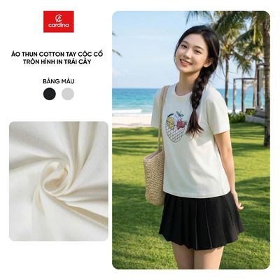 Áo phông nữ CARDINA chất liệu cotton tay cộc cổ tròn in hình trái cây 6ATC28
