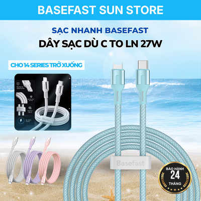 Dây Sạc Nhanh Basefast 27W Cáp Sạc Dù C to LN Cho 8-14PRM Siêu Bền Chuẩn PD Chống Gãy