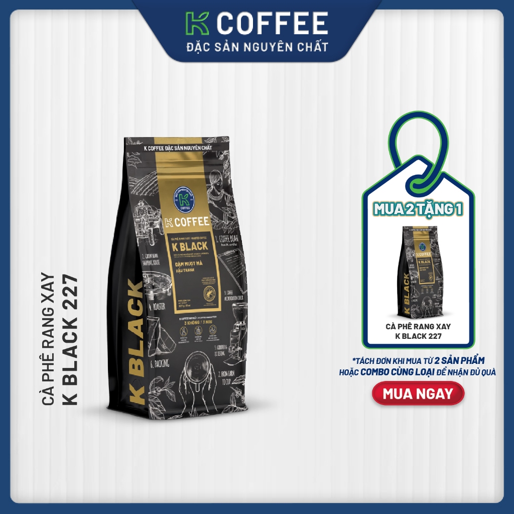 [Combo 2] Cà phê rang xay nguyên chất xuất khẩu K Black 277g thương hiệu KCOFFEE
