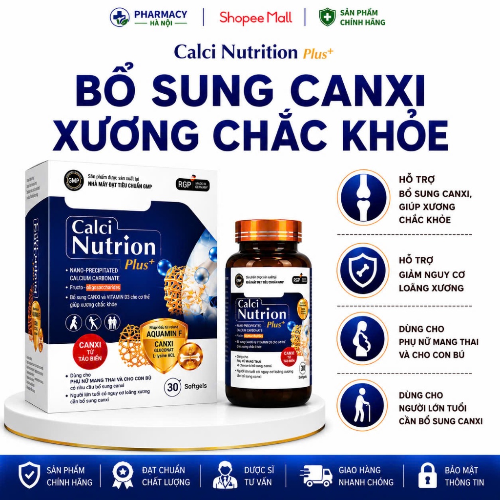[Chính Hãng] Viên Uống Canxi NaNo, canxi max D3, Vitamin K2 cho trẻ, Người Cao Tuổi, Phụ Nữ Mang Tha