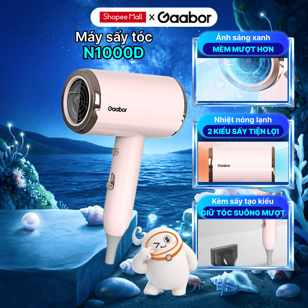 Máy sấy tóc Gaabor N1000D công suất 1000W – 2 chiều nóng lạnh công nghệ ánh sáng xanh