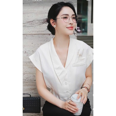 Áo Sơ Mi Công Sở MY WAY Đính Hoa Ngắn Tay Bo Eo Sang Trọng 1MAB01966H