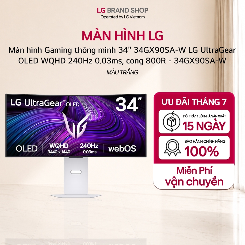 [Chỉ giao miền Nam/Bắc] Màn hình Gaming thông minh 34" 34GX90SA-W LG UltraGear OLED WQHD 240Hz 0.03m