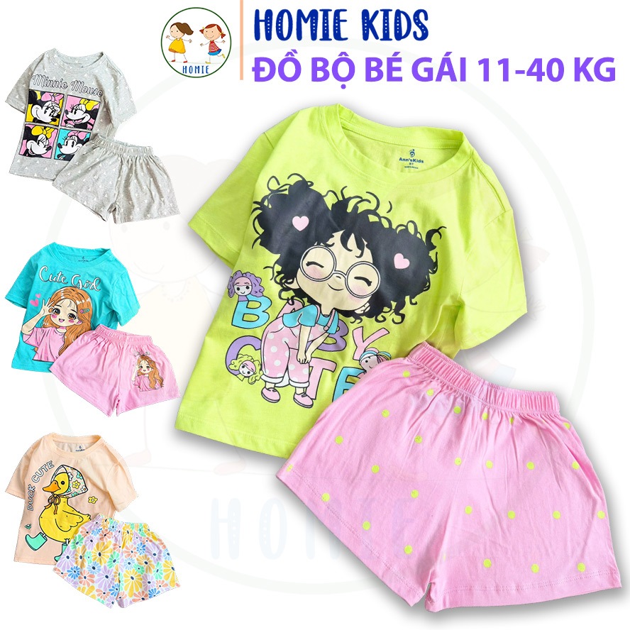 Set đồ cho bé gái 11-40 kg đồ bộ thun cotton size nhí đại gồm áo thun quần đùi họa tiết melody labub