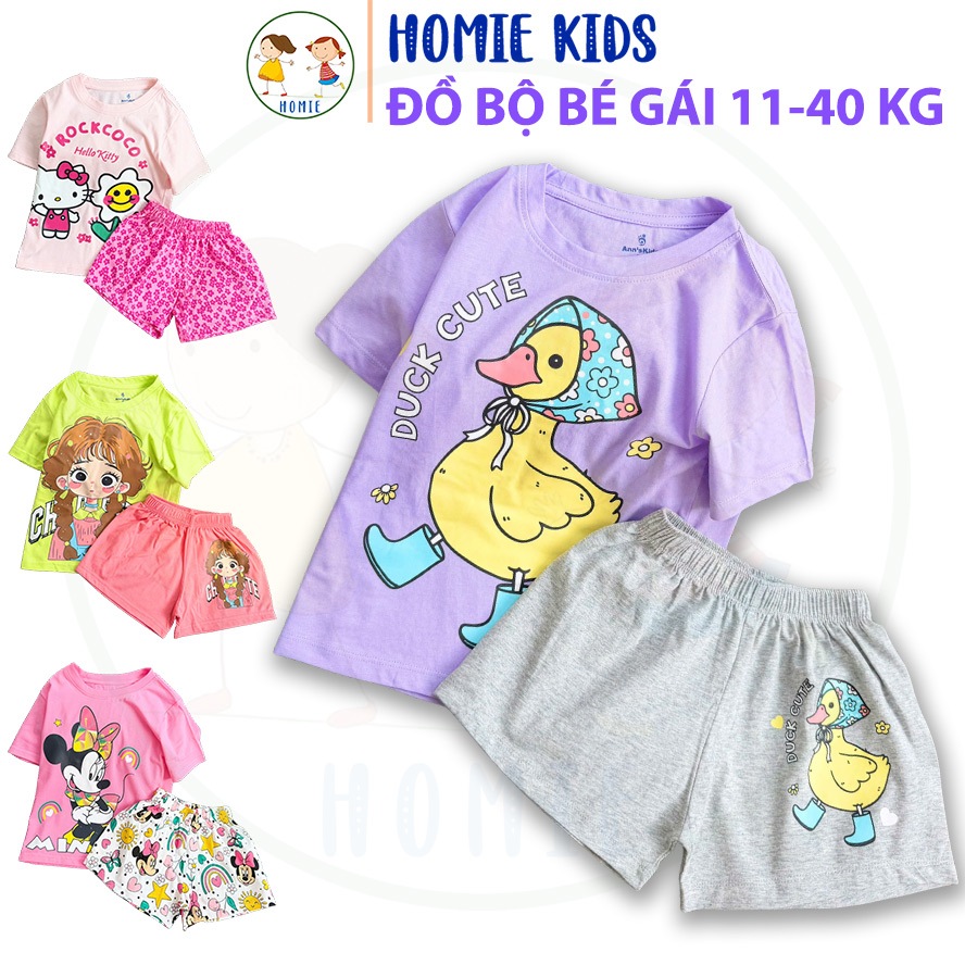 Bộ quần áo mặc nhà bé gái size đại 11-40 kg set đồ bộ trẻ em thun cotton in hoạt hình labubu kuromi 