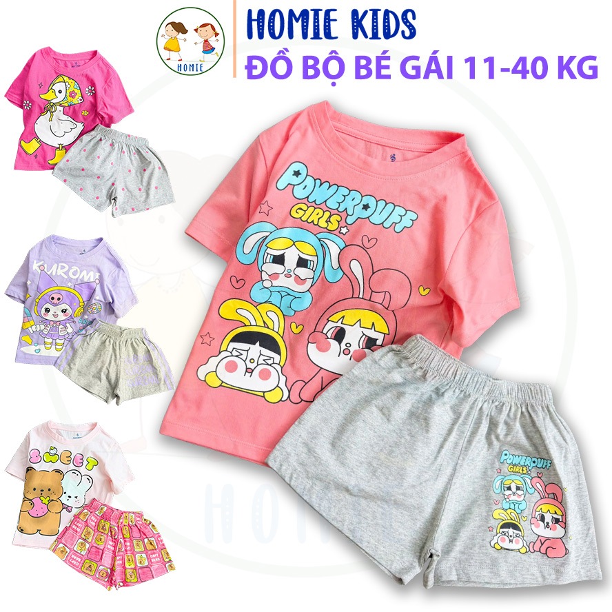 Quần áo bé gái size đại 11-40 kg set đồ bộ trẻ em vải thun cotton in hoạt hình công chúa kuromi pony