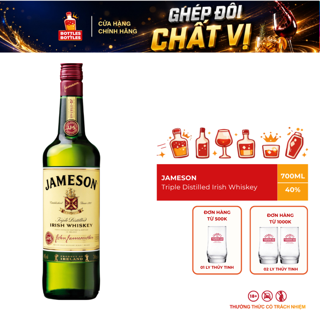 [CHÍNH HÃNG] Rượu Irish Whiskey Jameson - 700ML - 40%