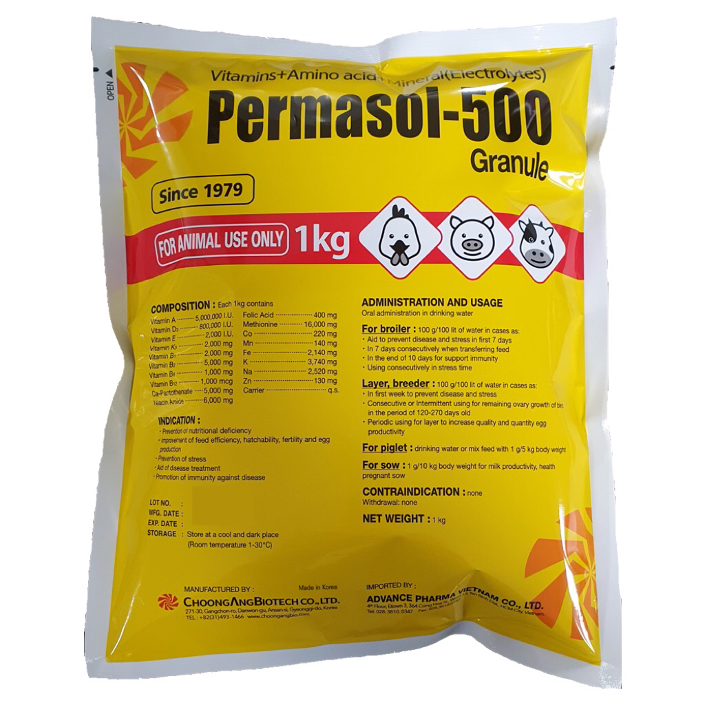 Permasol – 500 Kích thích tăng trọng, cải thiện hiệu quả thức ăn.