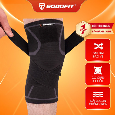 Bó gối GoodFit GF511K chính hãng, đai bảo vệ khớp gối thể thao co giãn 4 chiều kèm dây quấn trợ lực