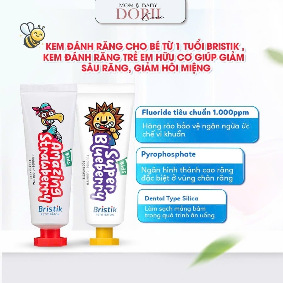 Kem Đánh Răng Cho Bé Bristik Hữu Cơ Hàn Quốc Ngăn Ngừa Sâu Răng Dùng Cho Bé Từ 1 Tuổi