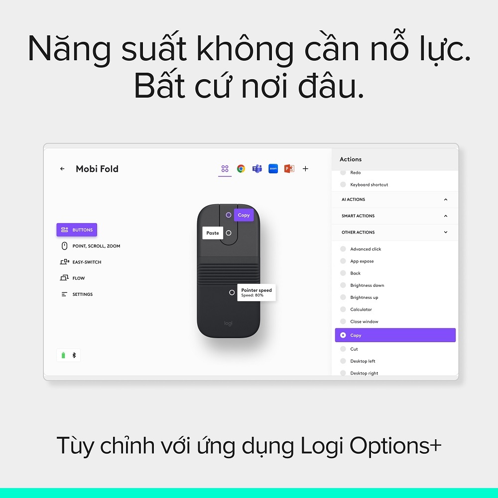 Logitech Mobi Fold - Chuột du lịch di động, Nhỏ và nhẹ, Cuộn cảm ứng, Nhấp im lặng, 4K DPI, Bluetooth | BigBuy360 - bigbuy360.vn
