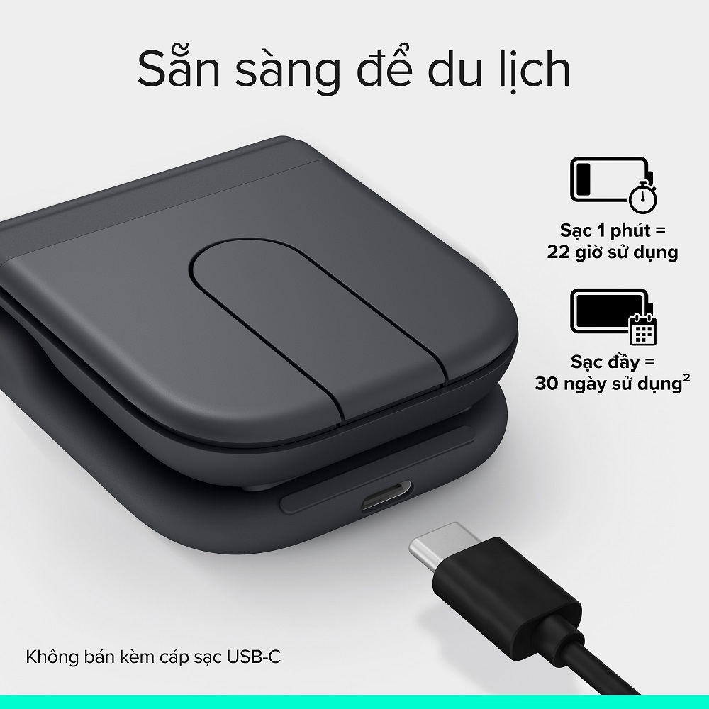 Logitech Mobi Fold - Chuột du lịch di động, Nhỏ và nhẹ, Cuộn cảm ứng, Nhấp im lặng, 4K DPI, Bluetooth | BigBuy360 - bigbuy360.vn