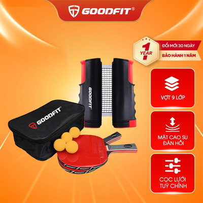 Bộ 2 vợt bóng bàn tặng kèm 4 bóng, cọc lưới rút chính hãng GoodFit GF005TS