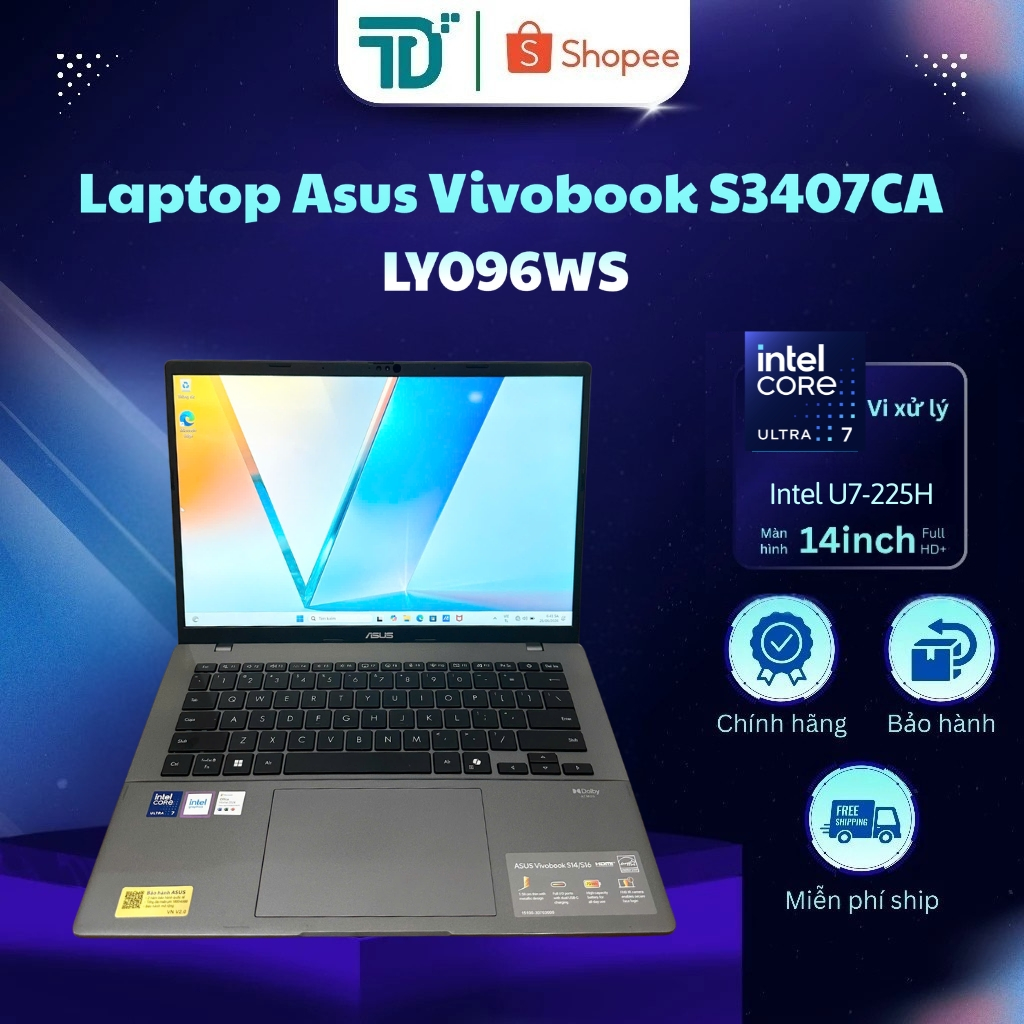Laptop Asus Vivobook S3407CA-LY096WS U7-255H/AI/16GB/512GB/14" WUXGA/W11_Xám - Laptop 98%