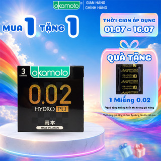 Bao cao su okamoto 0.02 pu siêu mỏng truyền nhiệt nhanh hộp 3 cái