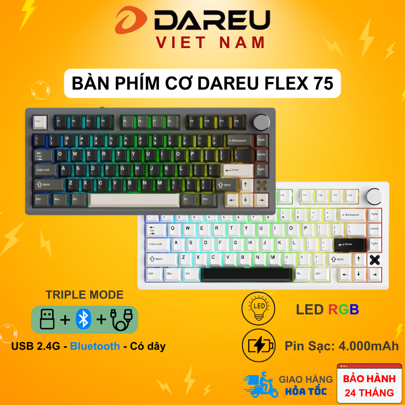 Bàn Phím cơ DAREU FLEX 75 White Black / Black Grey (Triple Mode / Pin sạc: 4000mAh) | BigBuy360 - bigbuy360.vn