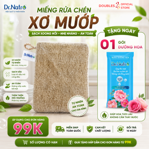 Miếng Rửa Chén Xơ Mướp DrNatro - 100% Xơ Mướp Tự Nhiên, An Toàn Cho Mọi Bề Mặt | DOUBLES 2SSHOP