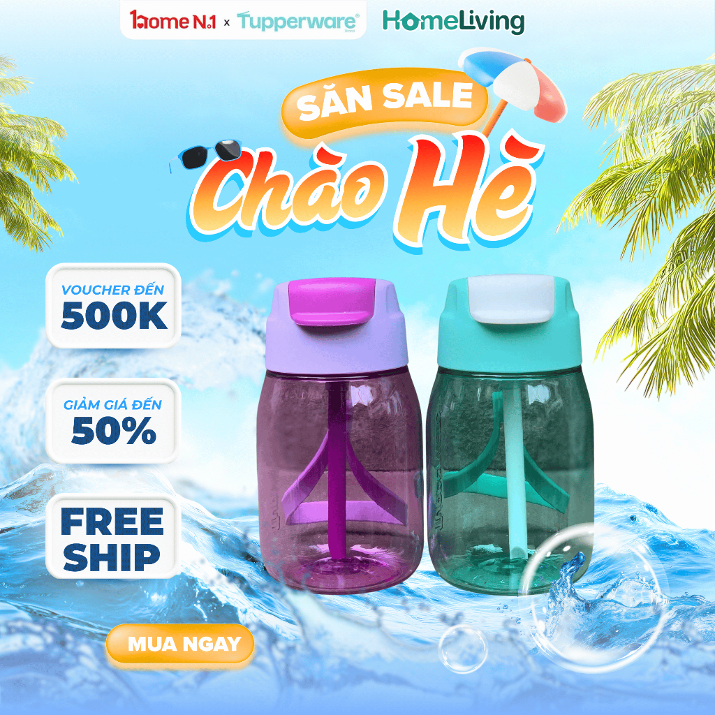 Bình Nước TUPPERWARE Mini Lohas 350ML Có Ống Hút