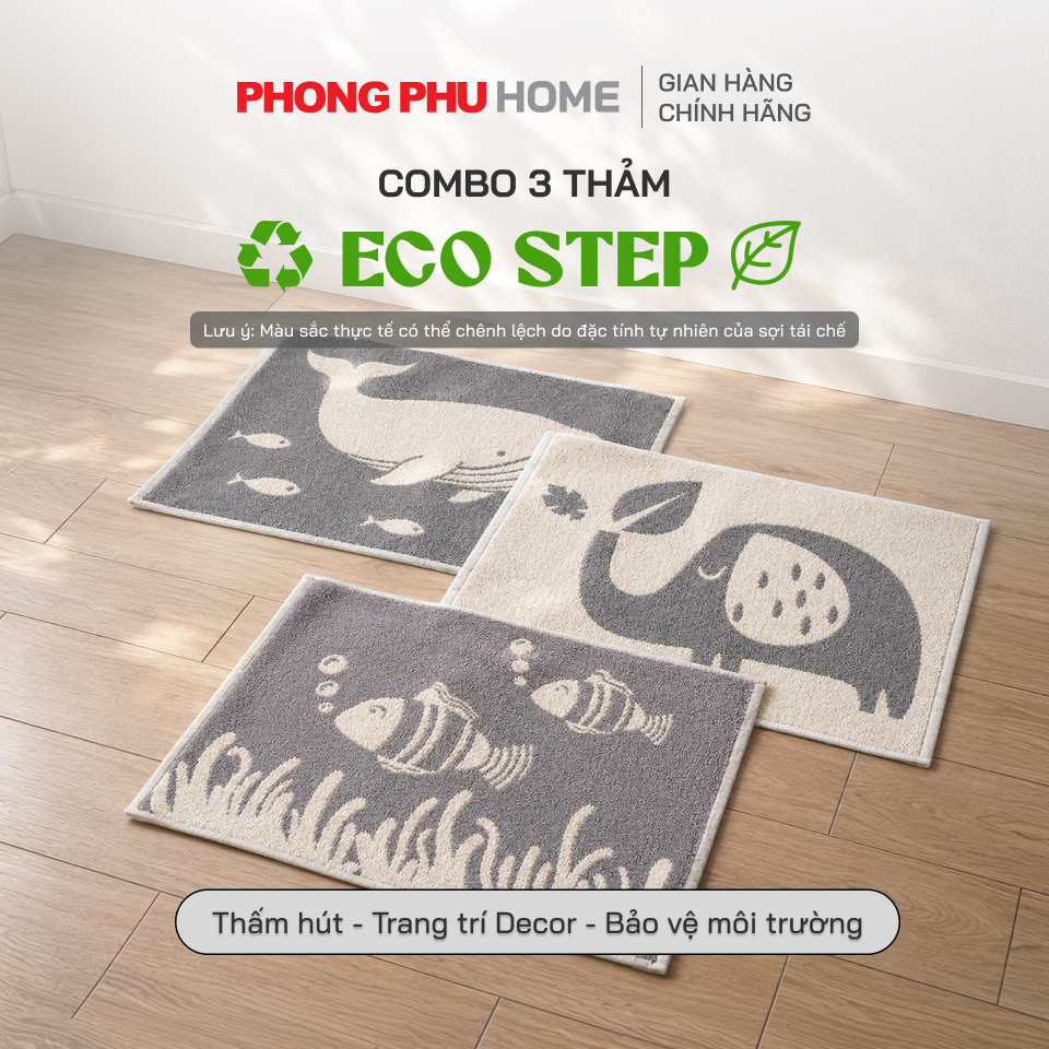 Thảm lau chân PHONG PHÚ HOME ECO STEP 40x60cm cotton tái chế, thảm chùi chân…