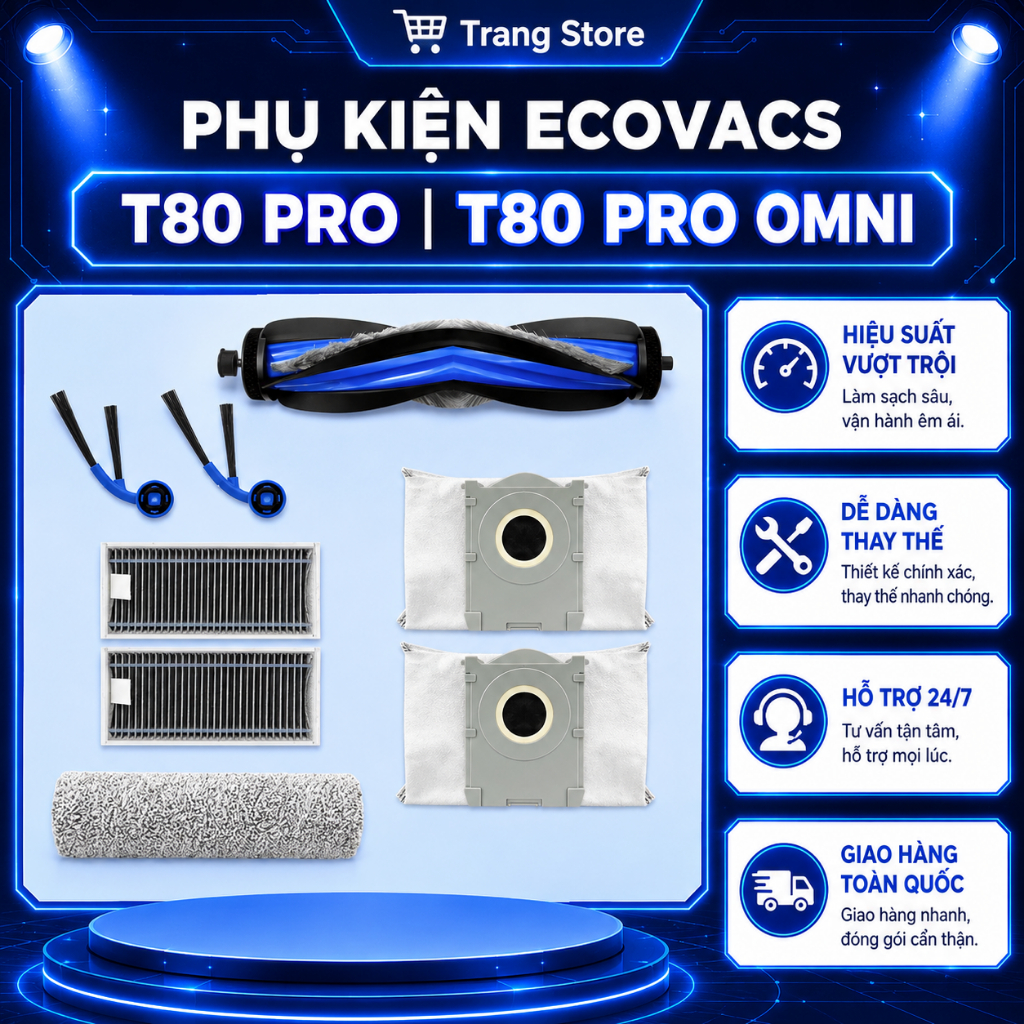 Bộ Phụ Kiện Thay Thế ECOVACS Deebot T80S / T80 Omni / T80 Pro Omni - Chổi Lăn Chổi Cạnh Khăn Lau Lọc