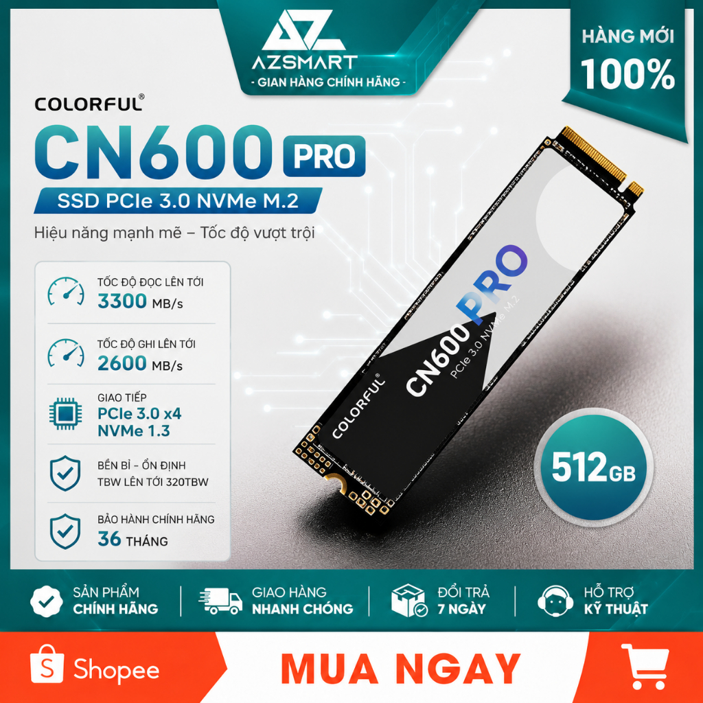 [FULL VAT] Ổ Cứng SSD Colorful CN600 Pro 512GB M.2 NVMe PCIe Gen3x4 New 100% BH 36 Tháng