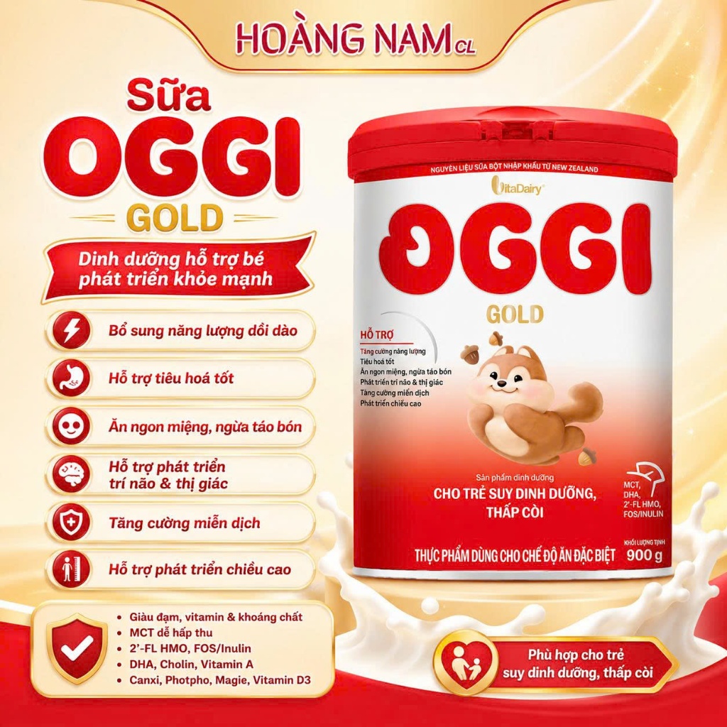 [Date Mới] Sữa Oggi Đỏ 900g VitaDairy cho trẻ suy dinh dưỡng