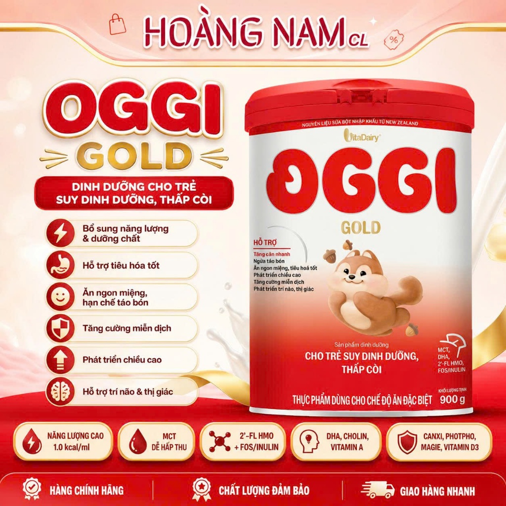 [Mẫu Mới] Sữa Oggi Đỏ 900g VitaDairy cho trẻ suy dinh dưỡng