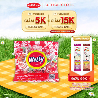 Kẹo mút welly cam, dâu, ổi, cola bibica 396g