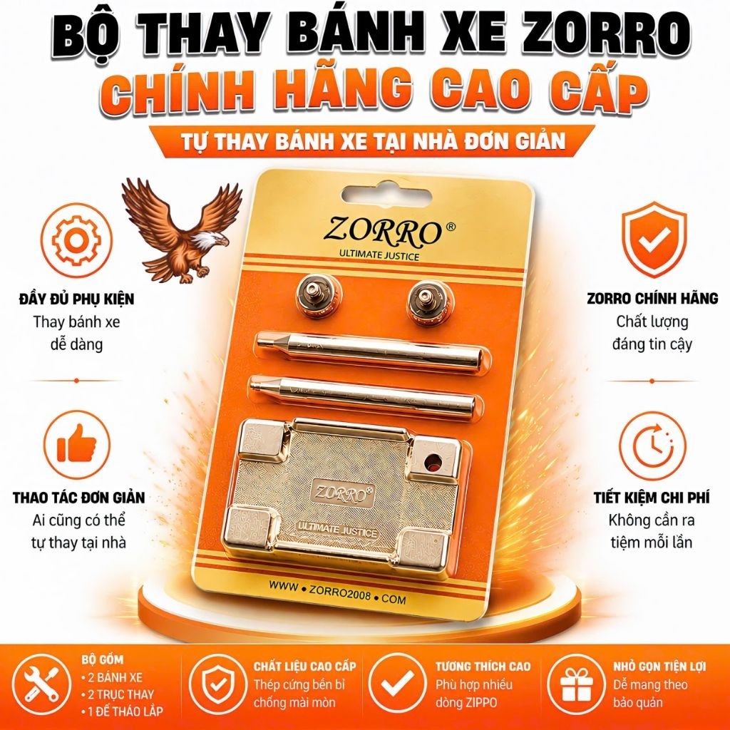 [Phụ kiện Zippo] Bộ đóng thay bánh xe Zorro chính hãng
