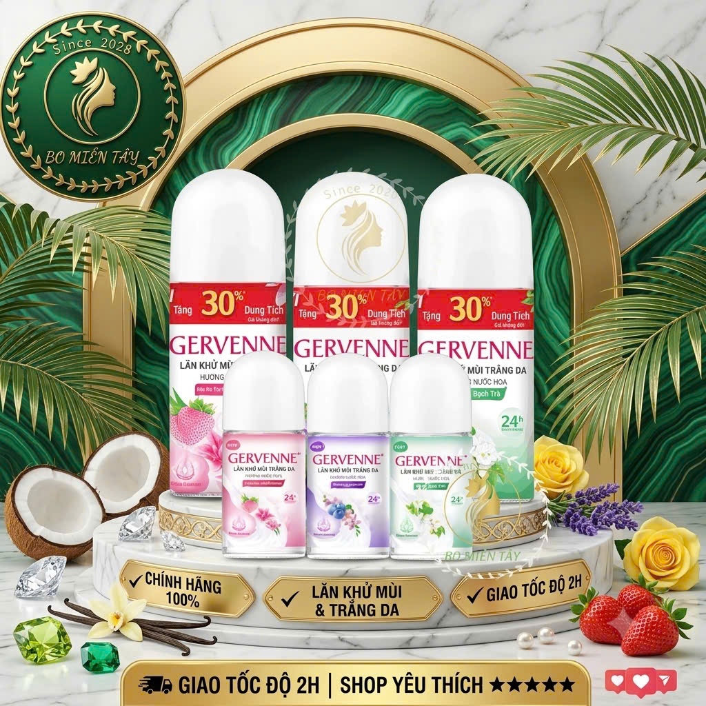 Lăn Khử Mùi Trắng Da Hương Nước Hoa Gervenne 50ml – Thơm Lâu, Sáng Da, Tự Tin Cả Ngày