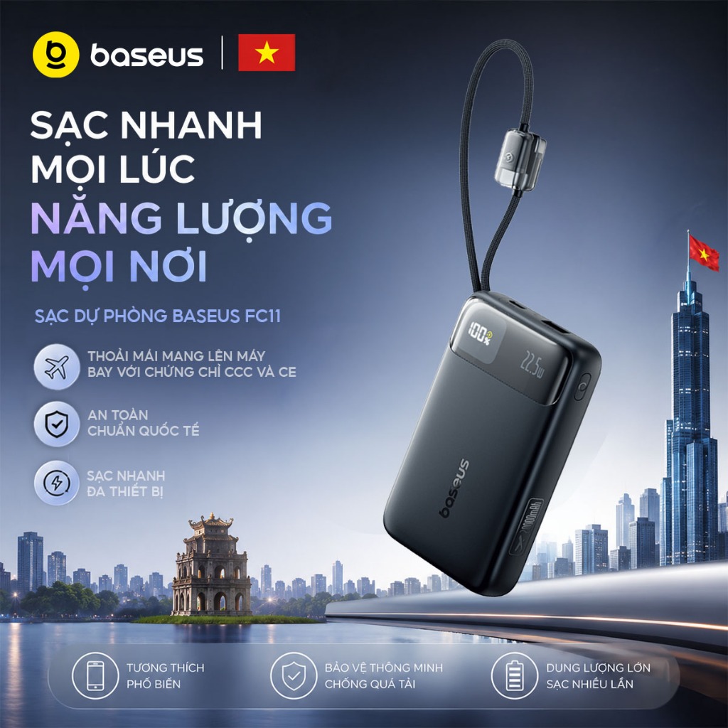 [MỚI VỀ - SẠC 3C SIÊU MỎNG] Sạc Dự Phòng Baseus FC11 10000mAh & 20000mAh 22.5W & 45W Chứng Nhận CCC, Mỏng Nhẹ Kèm 2 Cáp | BigBuy360 - bigbuy360.vn