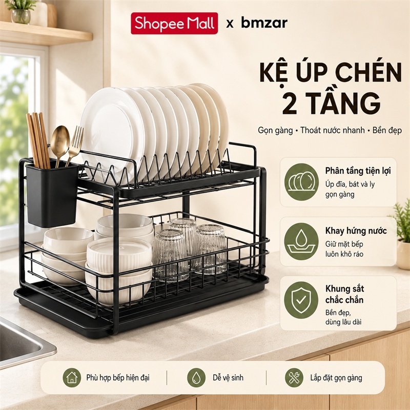 Kệ Để Chén Bát Đĩa Đa Năng Kệ để bát đĩa Sức chứa lớn Kệ Úp Bát Đĩa Có Rãnh Thoát Nước