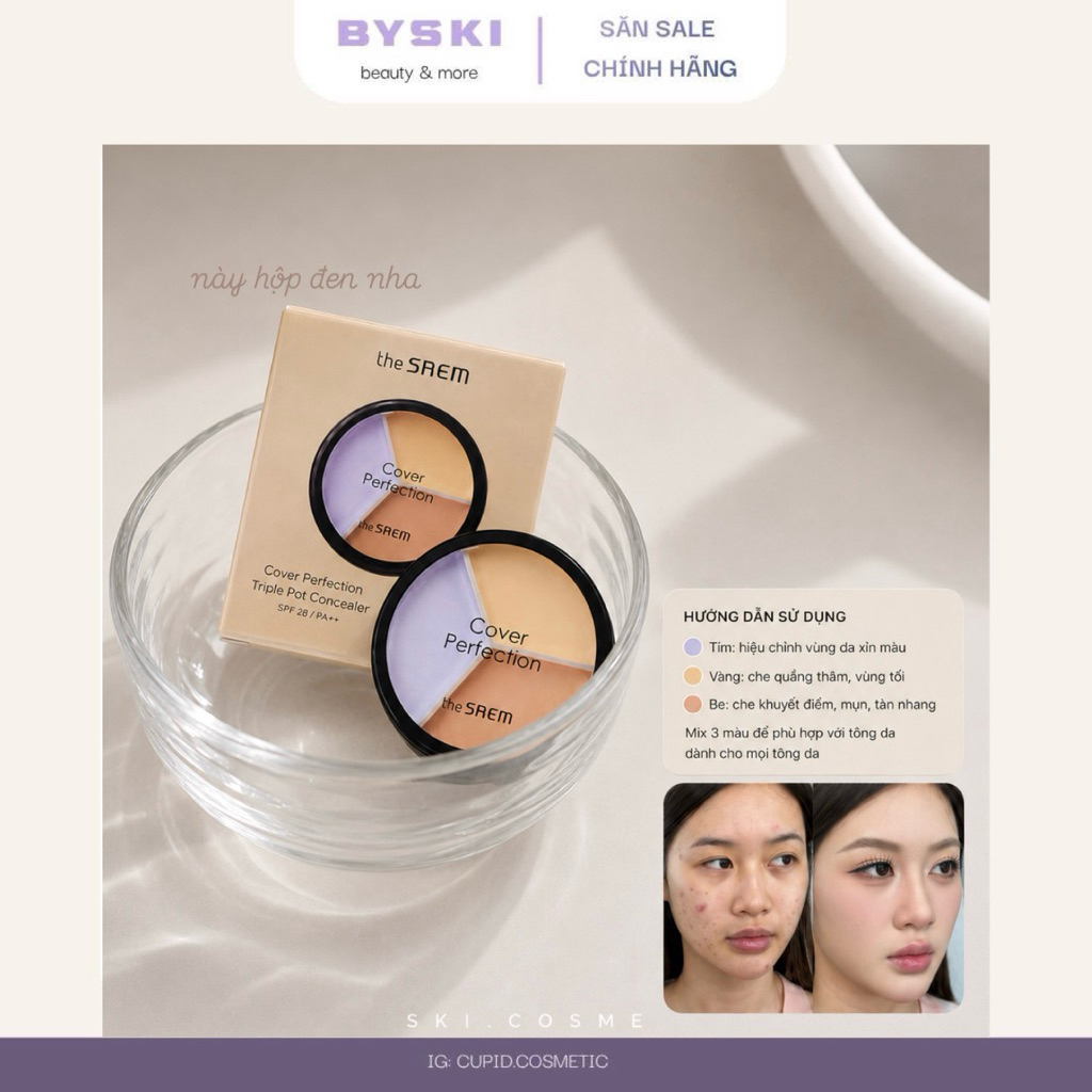 Full size - 04 The Saem Cover Perfection Triple Pot Concealer Triệt sắc ckd the same